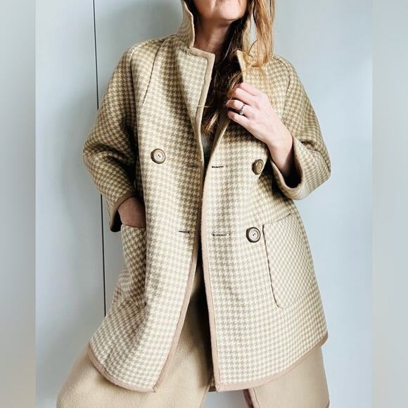 VTG 60s womens Wool Skirt Suit Tan Houndstooth Madmen Style Size Small - Picture 1 of 15